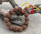 Rudraksha 5 Faces Large 13 Beads Wrist Mala Bracelets Multi Color Tassel Free Silk Pouch