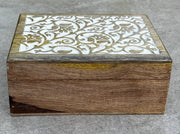 Hand Carved Wooden Set of 3 Box, Floral Motif Decorative Storage Box, Nesting Boxes