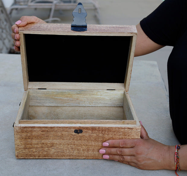 Large Premium Hand Carved Lotus Wooden Keepsake Storage Box