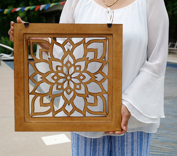 Handcrafted Large Lotus Wood Wall Panel For Home Decor Hanging Art 16" X 16"