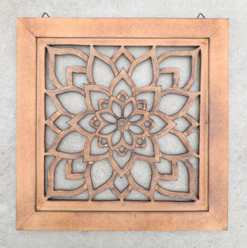 Handcrafted Large Lotus Wood Wall Panel For Home Decor Hanging Art 16" X 16"