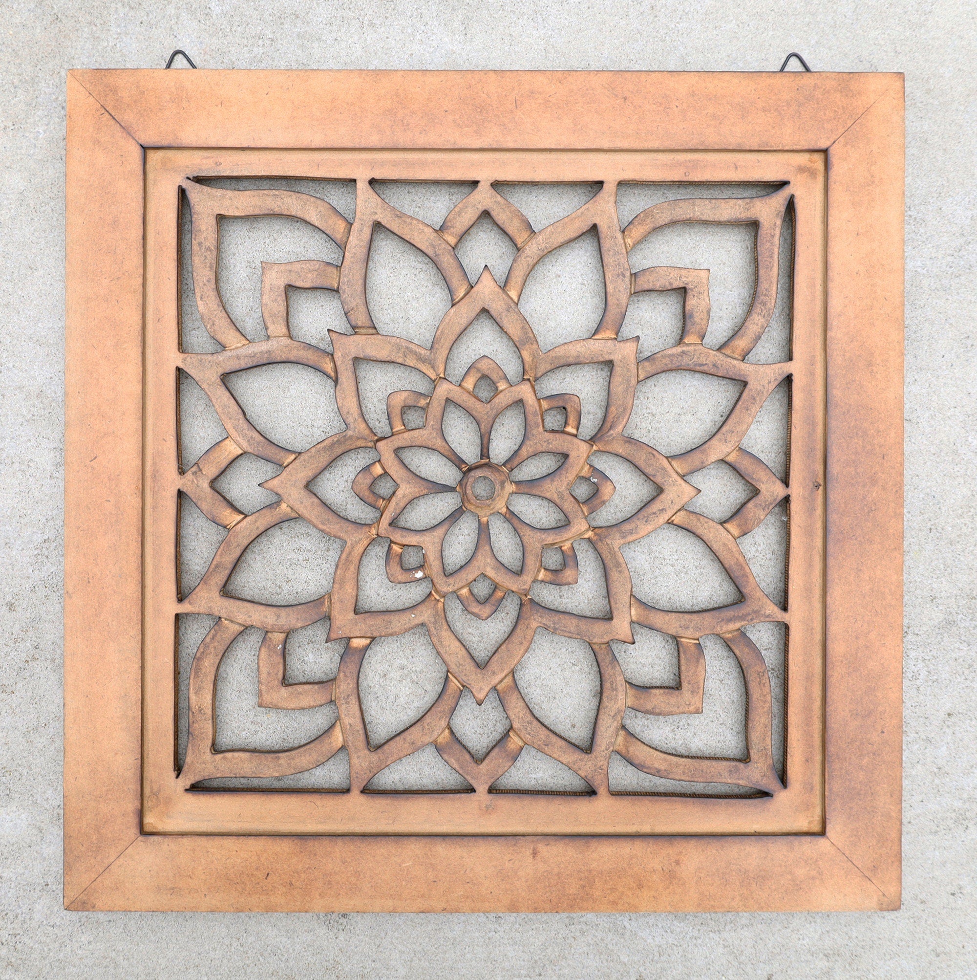 Handcrafted Large Lotus Wood Wall Panel For Home Decor Hanging Art 16" X 16"