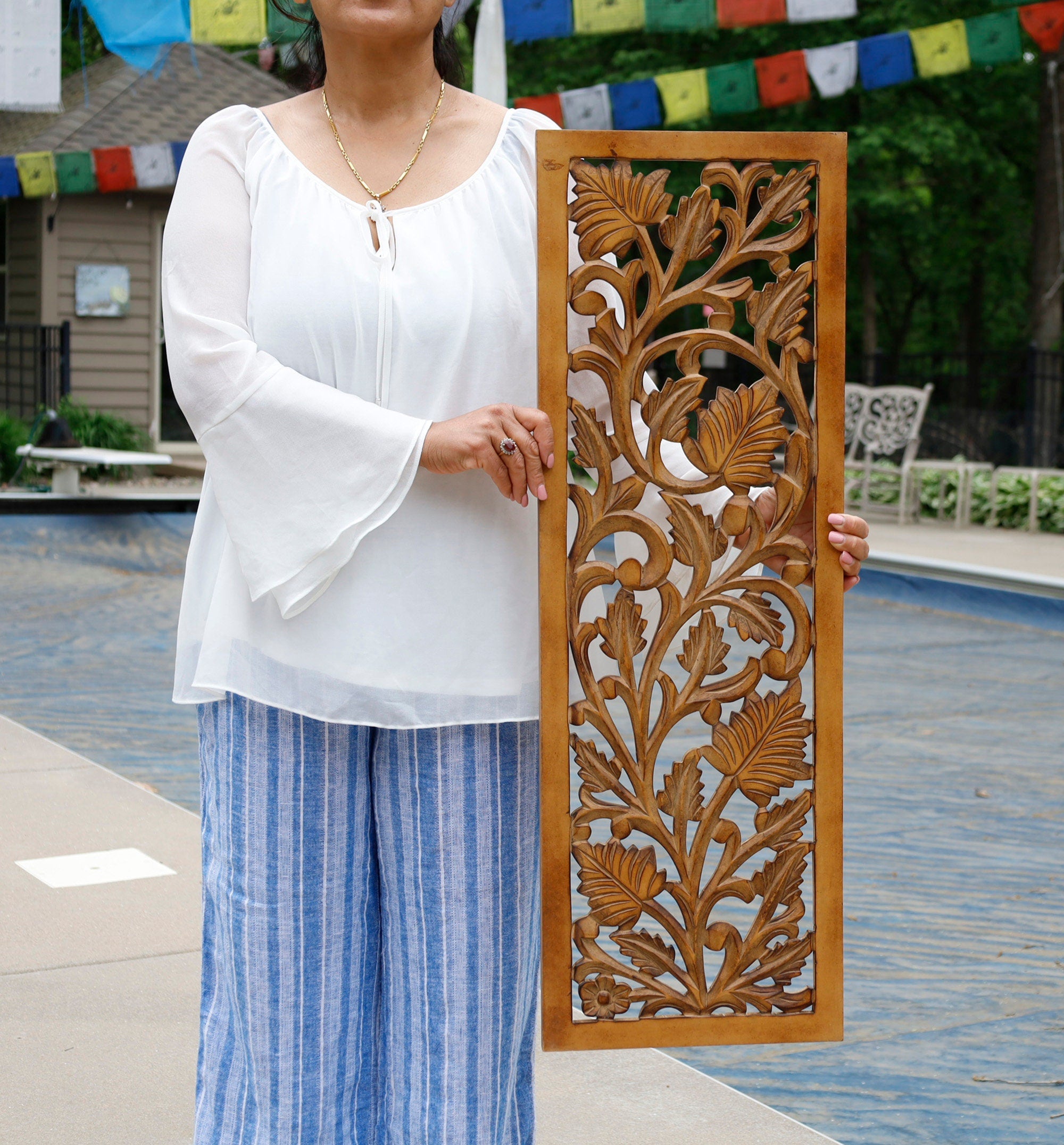 Handcrafted Set Of 2 Large Wood Wall Panels For Home Décor Hanging Art 12" X 35.5" - DharmaObjects