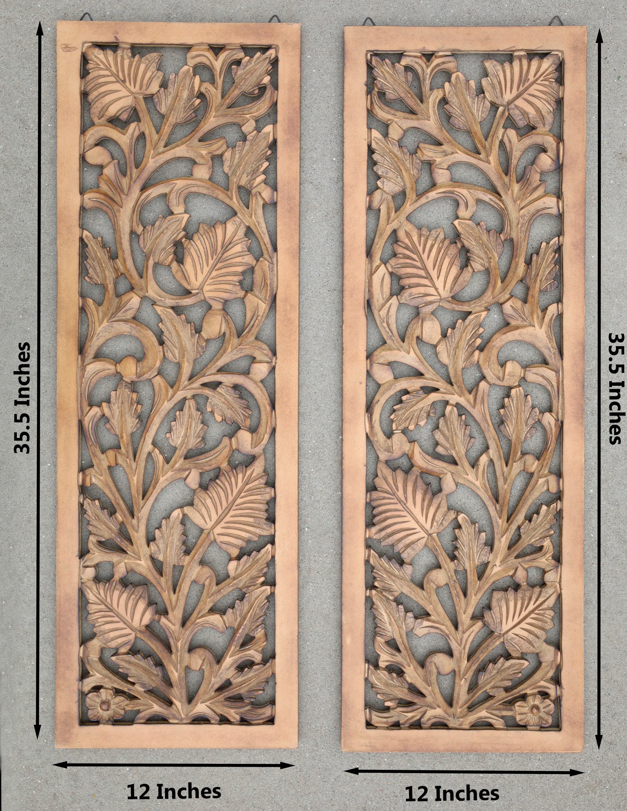 Handcrafted Set Of 2 Large Wood Wall Panels For Home Décor Hanging Art 12" X 35.5" - DharmaObjects
