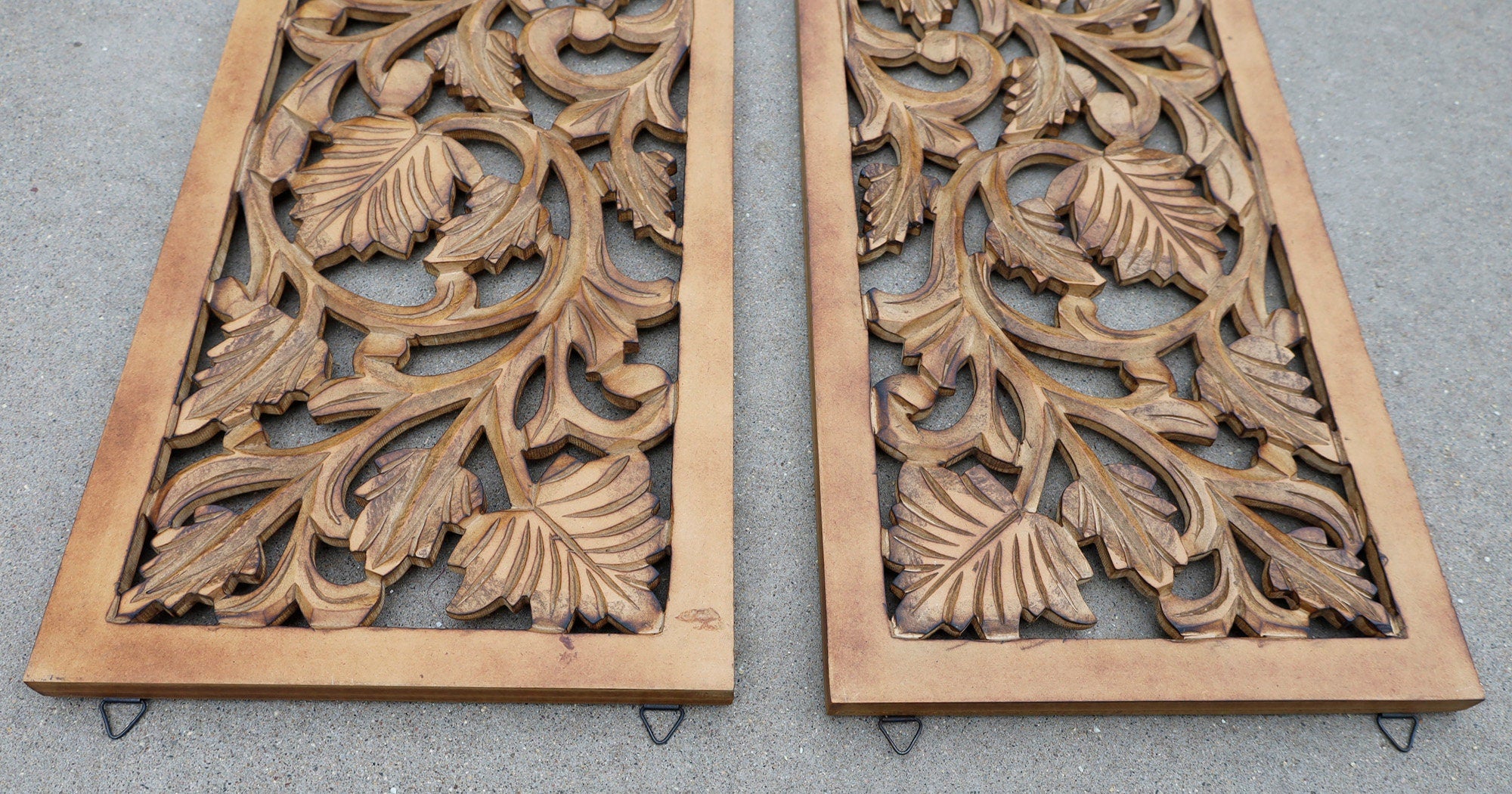 Handcrafted Set Of 2 Large Wood Wall Panels For Home Décor Hanging Art 12" X 35.5" - DharmaObjects
