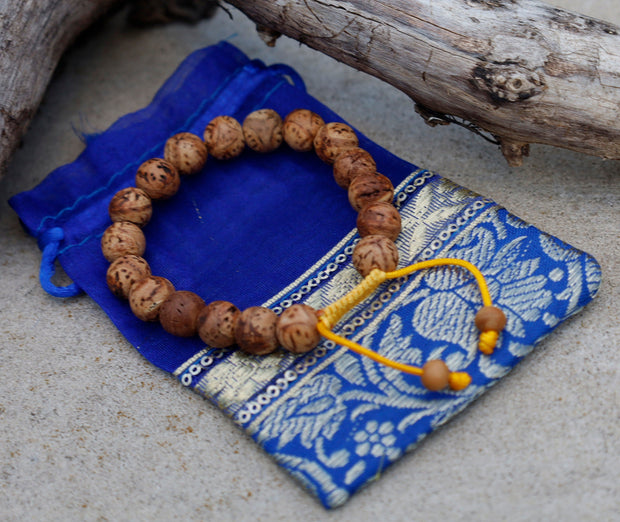 Tibetan Buddhist Bodhi Seed 18 Beads Adjustable Mala Bracelet Free Pouch