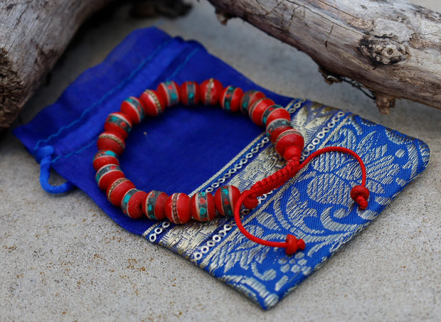Tibetan Meditation Medicine Healing Yak Bone 21 Beads Wrist Mala Yoga Jewelry Free Pouch