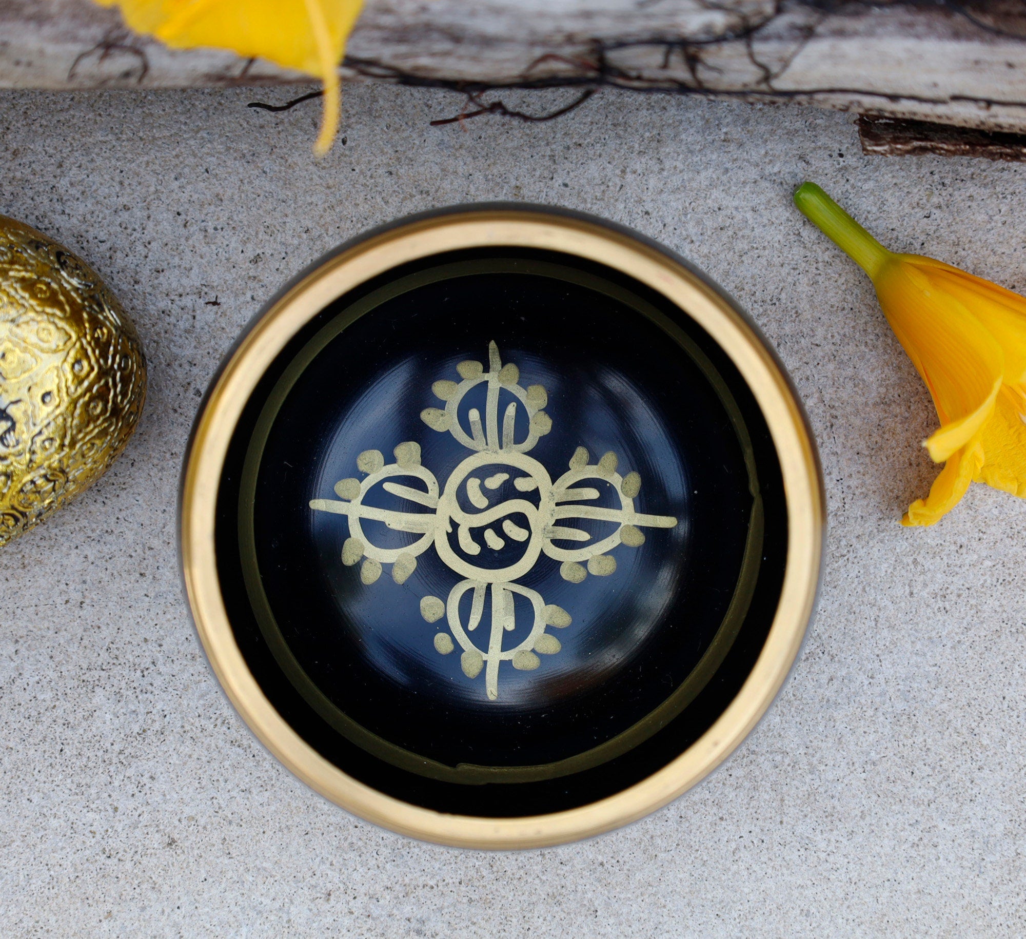 Tibetan 8 Lucky Symbols Singing Bowl Set 4" | Meditation Bowl with Rosewood Mallet & Brocade Cushion for Chakra Healing, Prayer & Yoga - DharmaObjects