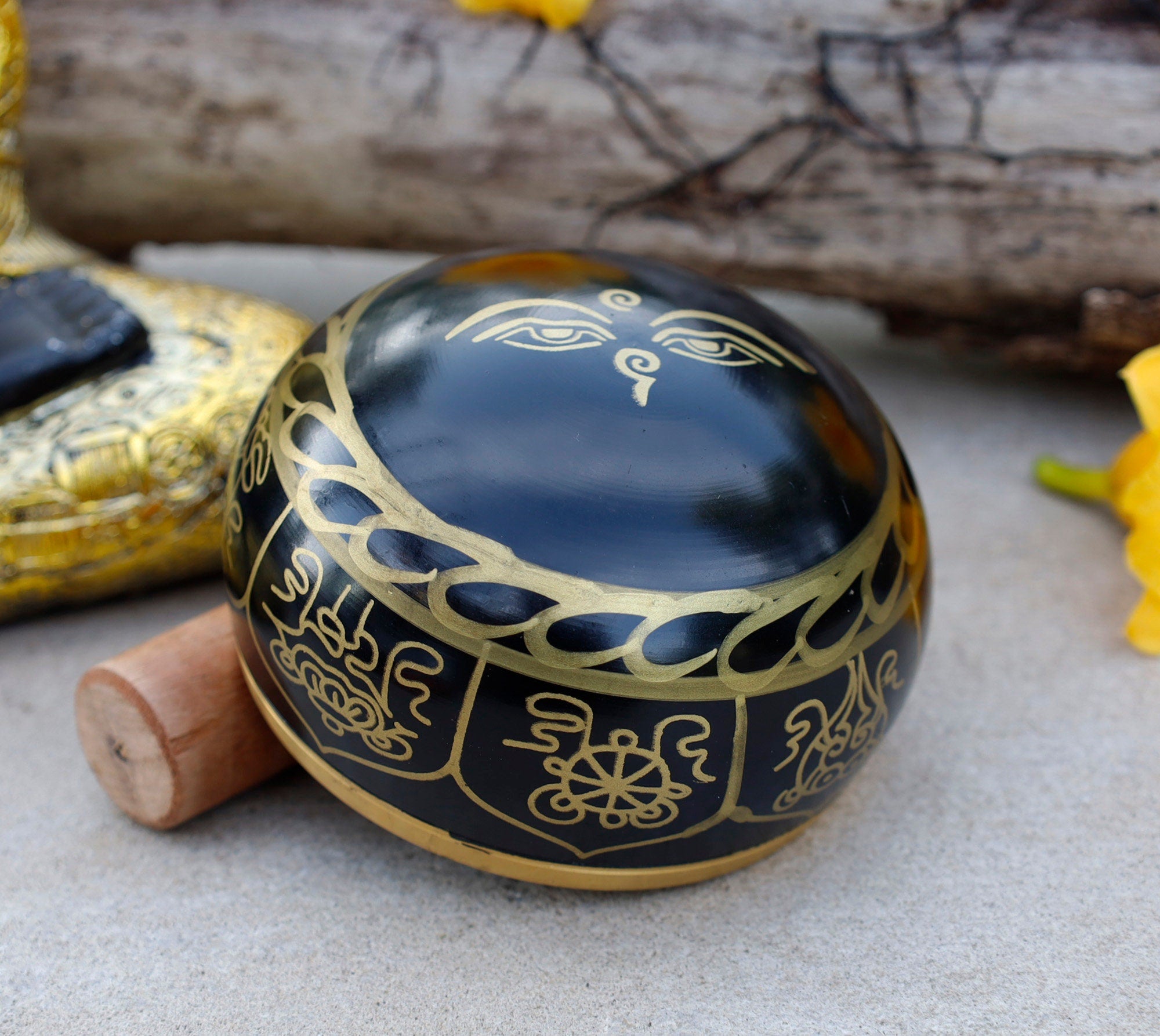 Tibetan 8 Lucky Symbols Singing Bowl Set 4" | Meditation Bowl with Rosewood Mallet & Brocade Cushion for Chakra Healing, Prayer & Yoga - DharmaObjects