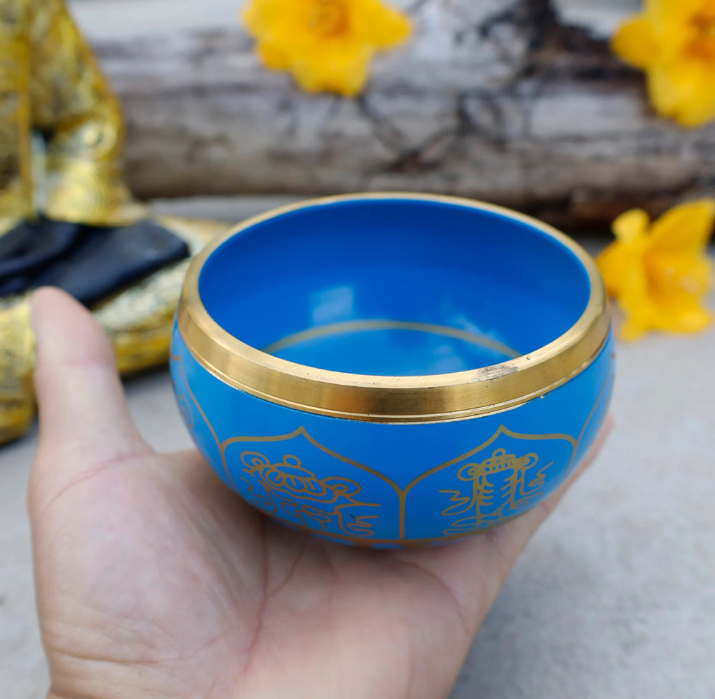 Tibetan 8 Lucky Symbols Singing Bowl Set 4" | Buddhist Meditation Bowl with Rosewood Mallet & Cushion for Yoga, Prayer & Chakra Healing - DharmaObjects