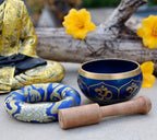 Tibetan OM Singing Bowl Set 4" | Meditation Bowl with Rosewood Mallet & Brocade Cushion for Chakra Healing, Yoga & Prayer - DharmaObjects
