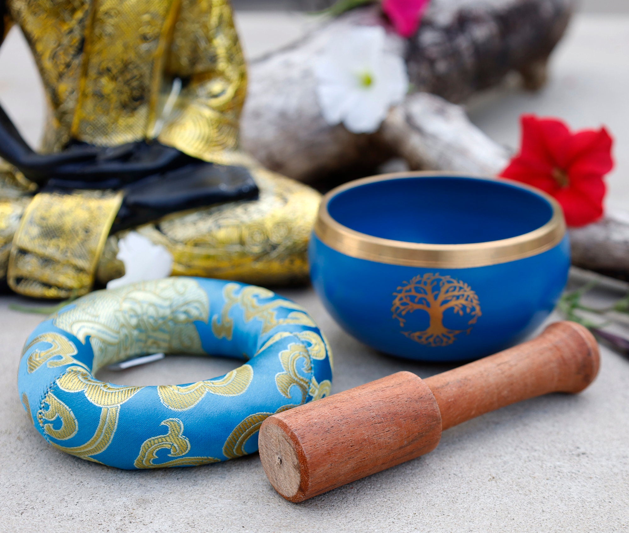 Tibetan Tree Of Life Singing Bowl Set 4" | Handmade Meditation Bowl with Mallet & Cushion for Yoga, Mindfulness & Spiritual Healing - DharmaObjects