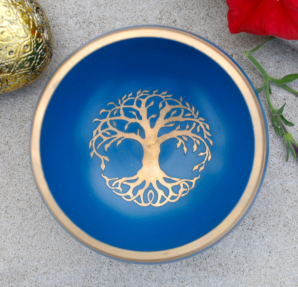 Tibetan Tree Of Life Singing Bowl Set 4" | Handmade Meditation Bowl with Mallet & Cushion for Yoga, Mindfulness & Spiritual Healing - DharmaObjects