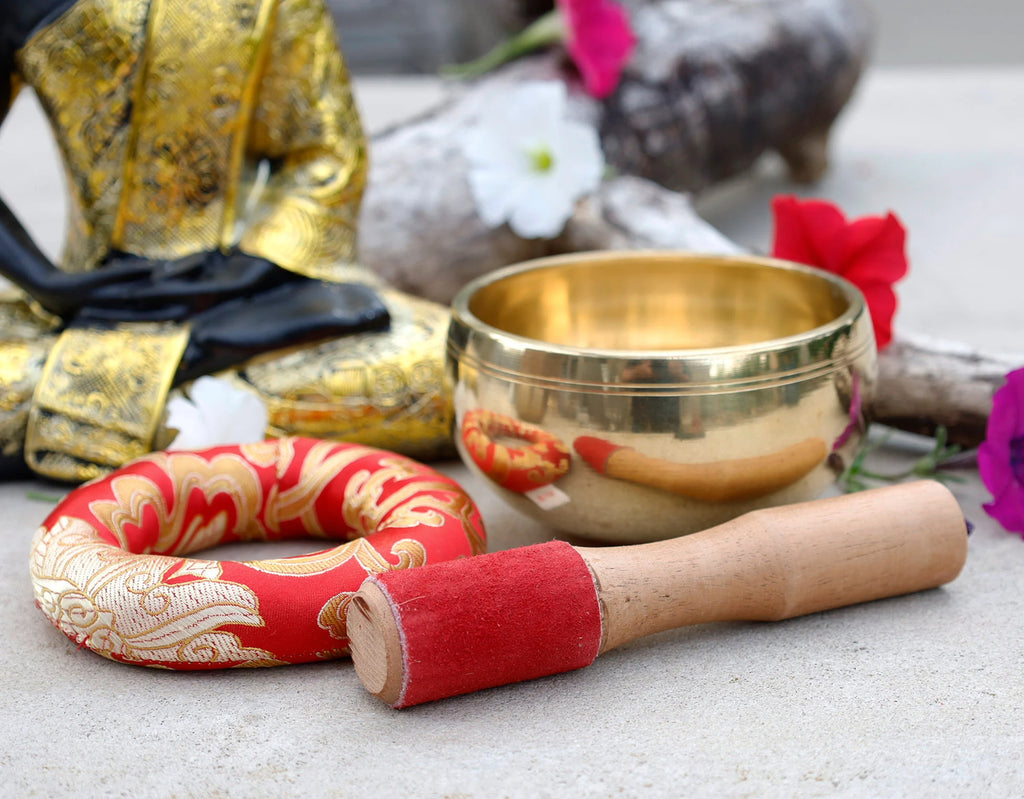 Tibetan Singing Bowl Complete Set ~ For Mindfulness Meditation, Chakra Healing, Yoga (Medium) - DharmaObjects