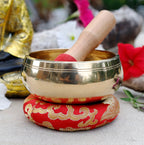 Tibetan Singing Bowl Complete Set 5 Buddhas ~ With Mallet, Brocade Cushion & Carry Bag ~ For Meditation, Chakra Healing, Prayer, Yoga