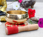 Tibetan Singing Bowl Complete Set 5 Buddhas ~ With Mallet, Brocade Cushion & Carry Bag ~ For Meditation, Chakra Healing, Prayer, Yoga