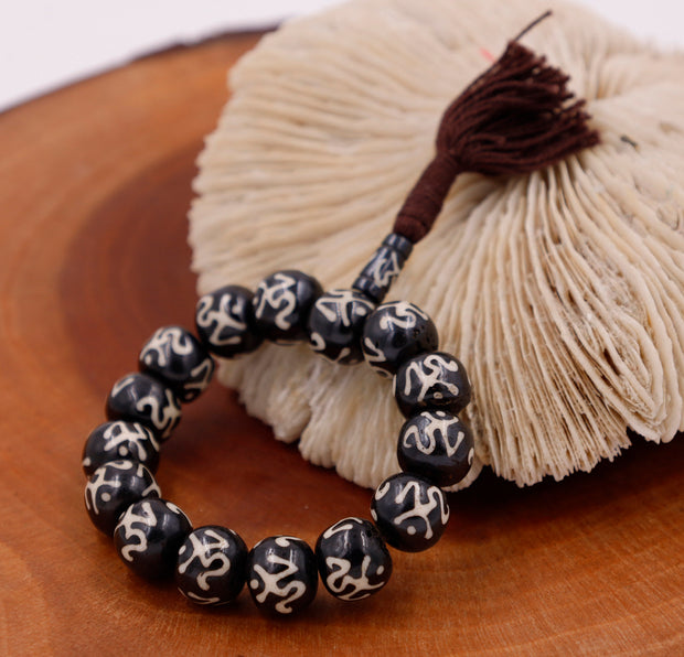Tibetan Meditation Bone 14 Beads Wrist Mala Om Yin Yang Yoga Jewelry