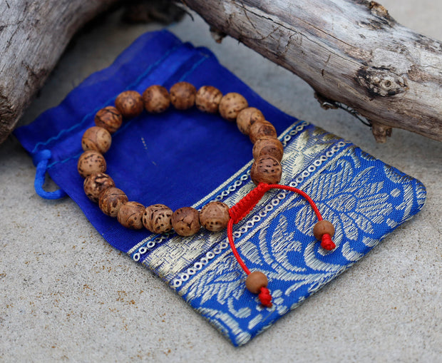 Tibetan Buddhist Bodhi Seed 18 Beads Adjustable Mala Bracelet Free Pouch
