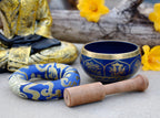 Tibetan 8 Lucky Symbols Singing Bowl Set 4" | Meditation Bowl with Rosewood Mallet & Brocade Cushion for Chakra Healing, Prayer & Yoga - DharmaObjects