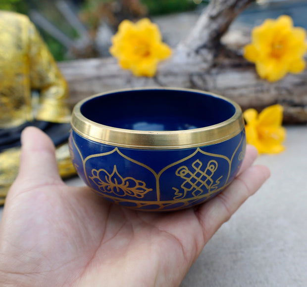 Tibetan Singing Bowl Complete Set ~ 8 Lucky Symbols ~ For Meditation, Chakra Healing, Prayer, Yoga