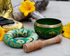 Tibetan OM Singing Bowl Set 4" | Meditation Bowl with Rosewood Mallet & Brocade Cushion for Chakra Healing, Yoga & Prayer - DharmaObjects