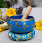 Tibetan Large Singing Bowl Om Mani ~ With Mallet And Brocade Cushion ~ For Mindfulness Meditation, Chakra Healing,Yoga