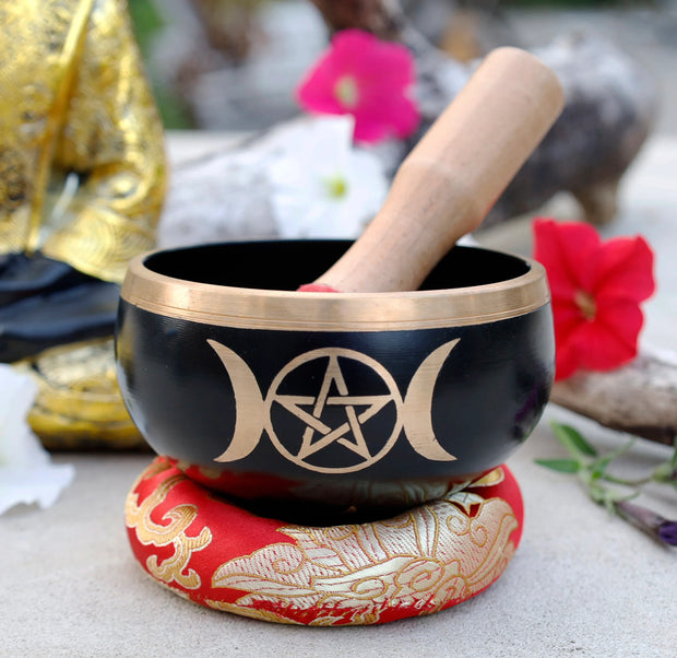 Tibetan Singing Bowl Triple Moon Complete Set ~ For Meditation, Yoga, Spiritual Healing and Mindfulness ~ Medium
