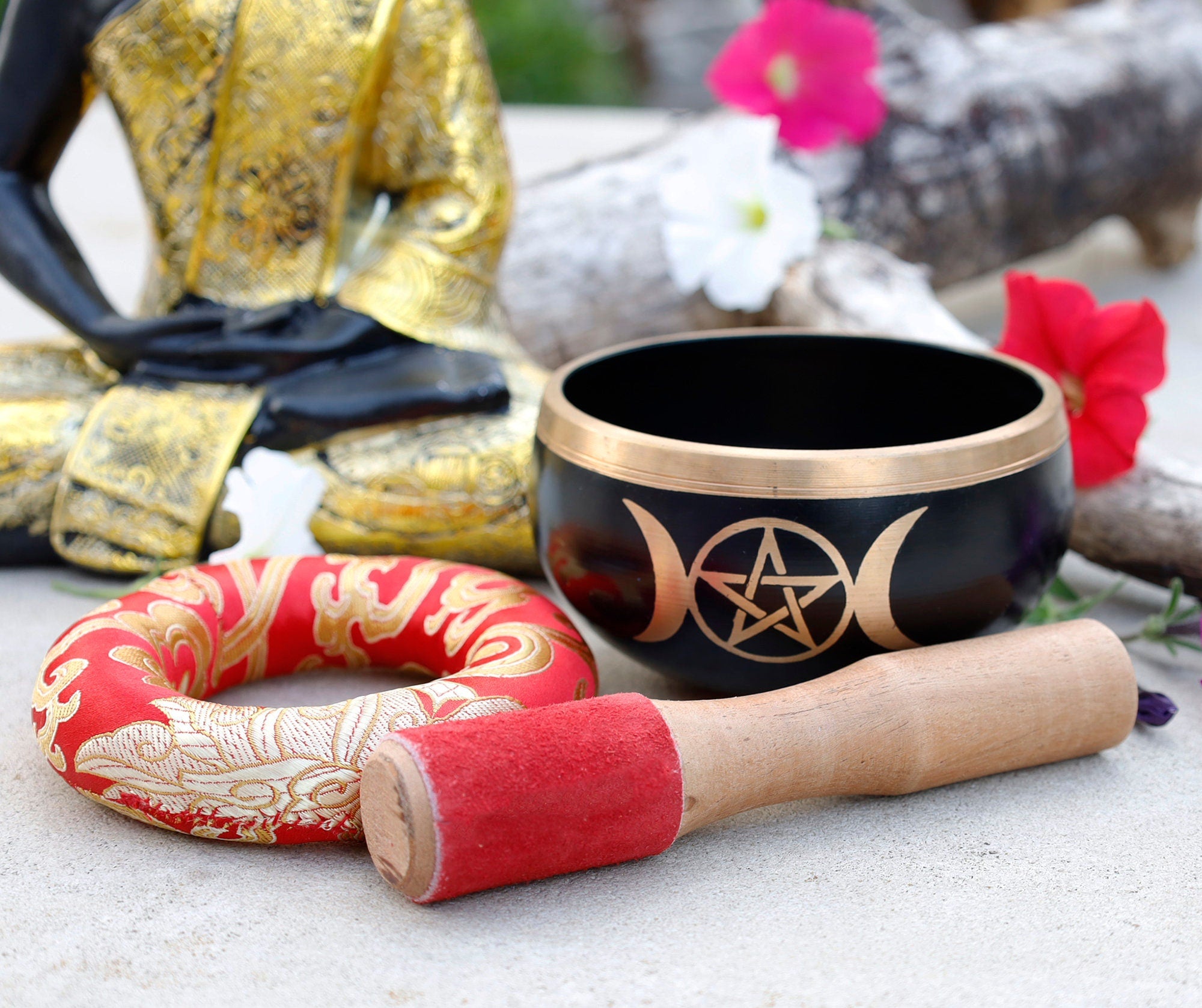 Tibetan Singing Bowl Triple Moon Complete Set ~ For Meditation, Yoga, Spiritual Healing and Mindfulness ~ Medium