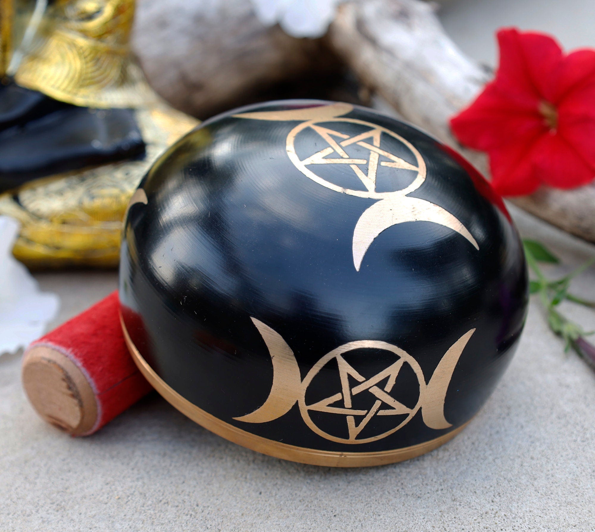 Tibetan Singing Bowl Triple Moon Complete Set ~ For Meditation, Yoga, Spiritual Healing and Mindfulness ~ Medium