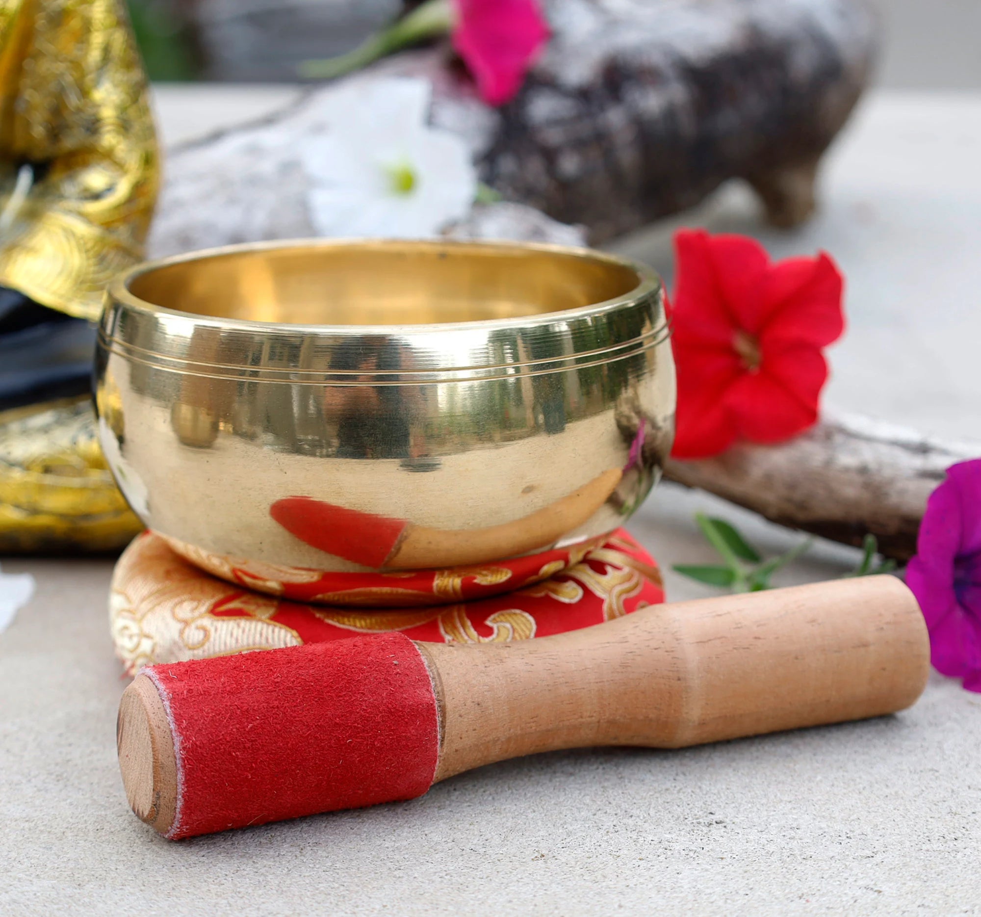 Tibetan Singing Bowl Complete Set ~ For Mindfulness Meditation, Chakra Healing, Yoga (Medium) - DharmaObjects
