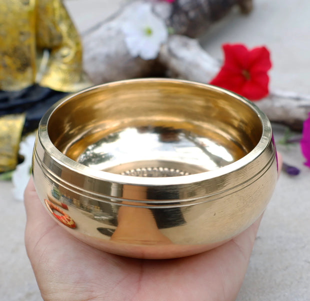 Tibetan Singing Bowl Complete Set 5 Buddhas ~ With Mallet, Brocade Cushion & Carry Bag ~ For Meditation, Chakra Healing, Prayer, Yoga