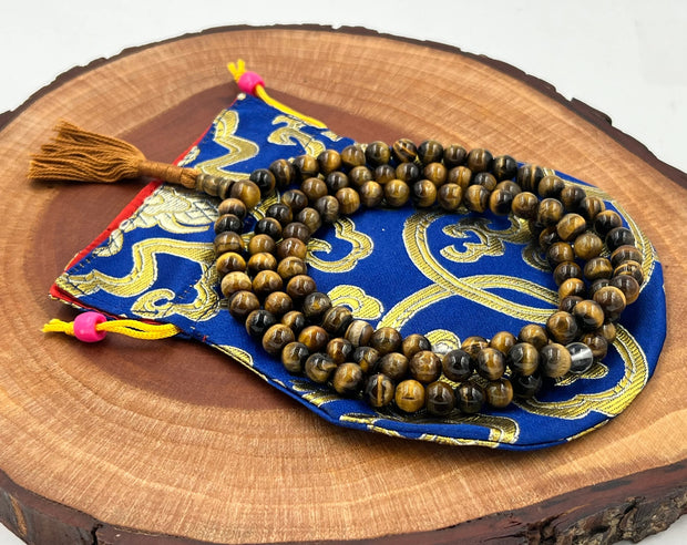 Tibetan Buddhist Genuine Tiger Eye Mala / Rosary 108 Beads / Free Pouch