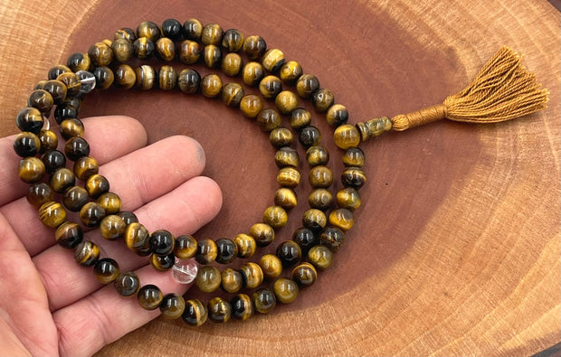 Tibetan Buddhist Genuine Tiger Eye Mala / Rosary 108 Beads / Free Pouch