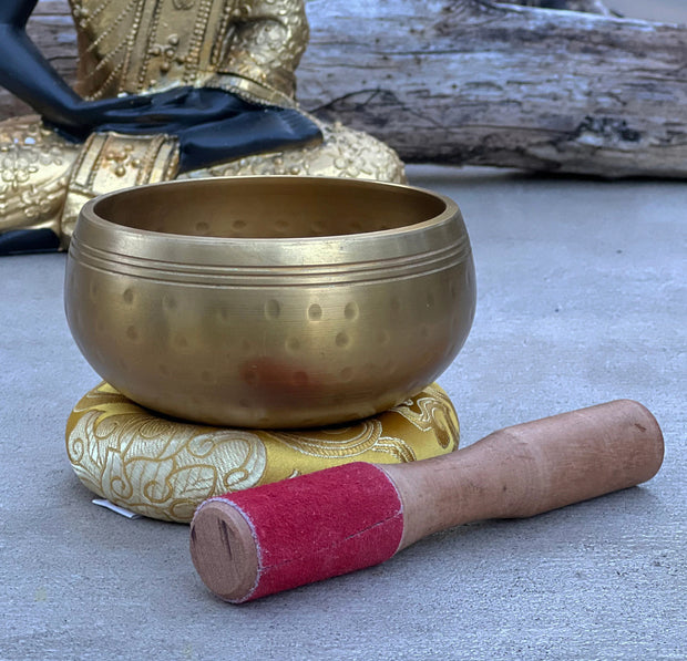 Tibetan Ring Gong Hammer Mark Singing Bowl Complete Meditation ~ Yoga, Mindfulness, Spiritual & Chakra Healing