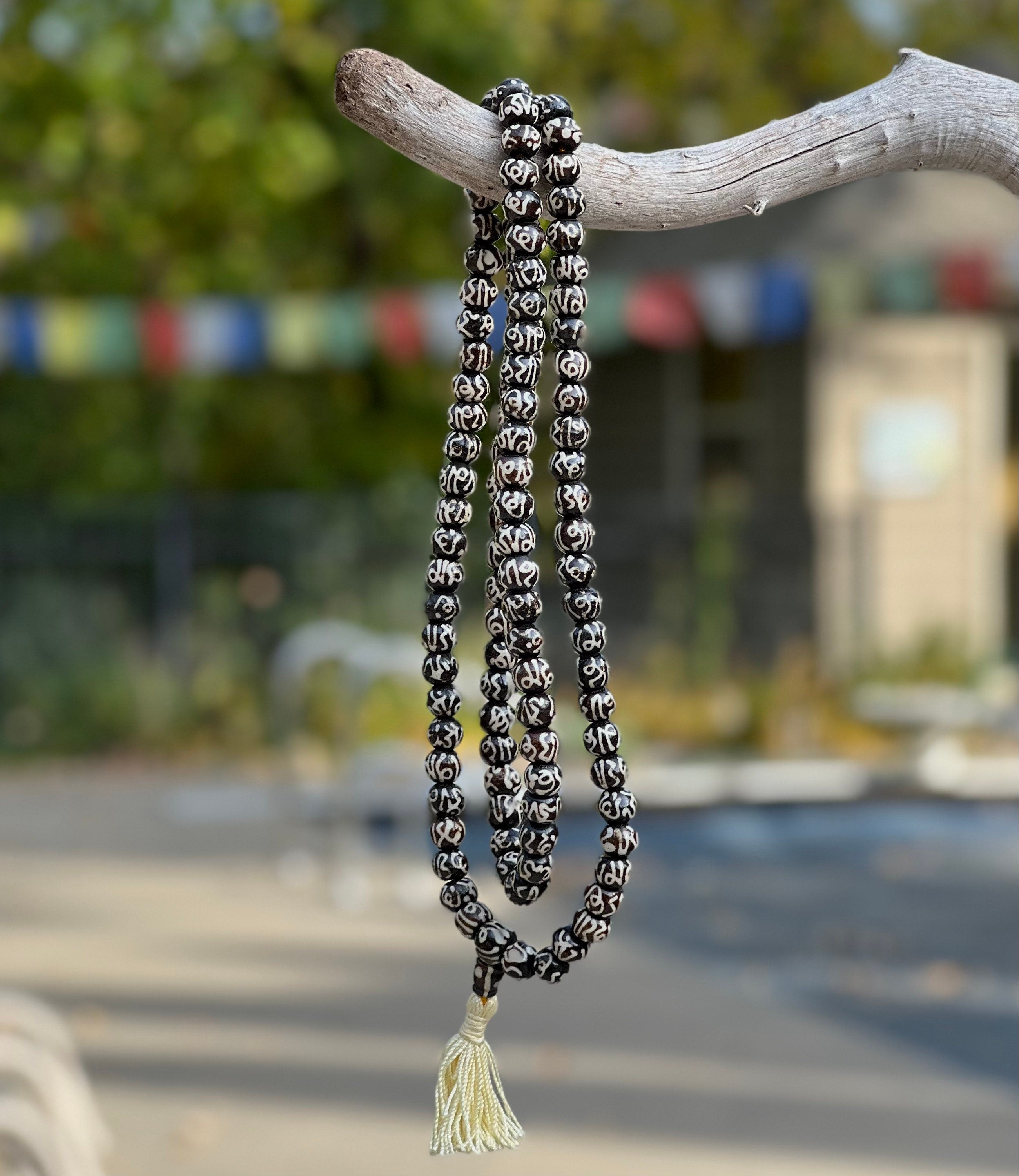 Tibetan Meditation Om Mani Padme Hum 108 Bone Beads Mala With Pouch