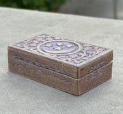 Hand Carved Celestials Star Moon Wooden Box Keepsake Jewelry Storage