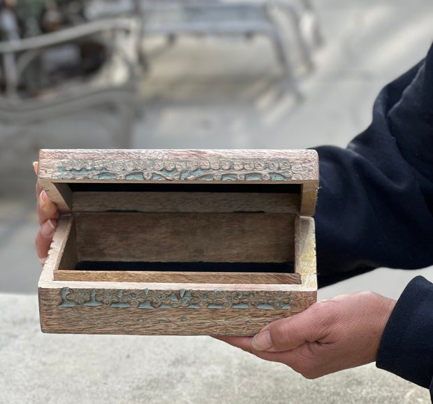 Hand Carved Celestials Star Moon Wooden Box Keepsake Jewelry Storage