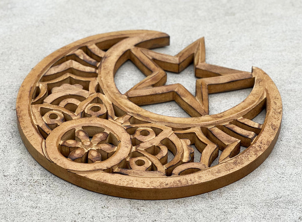 Handcrafted Wooden Celestial Star Moon Wall Decor Hanging Art