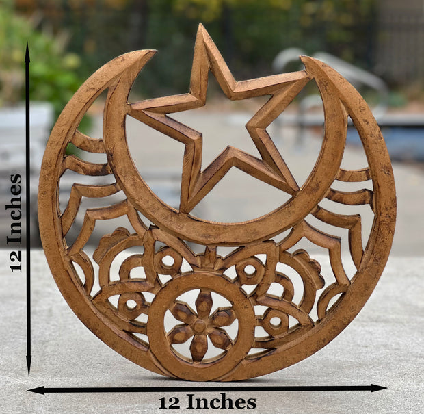 Handcrafted Wooden Celestial Star Moon Wall Decor Hanging Art