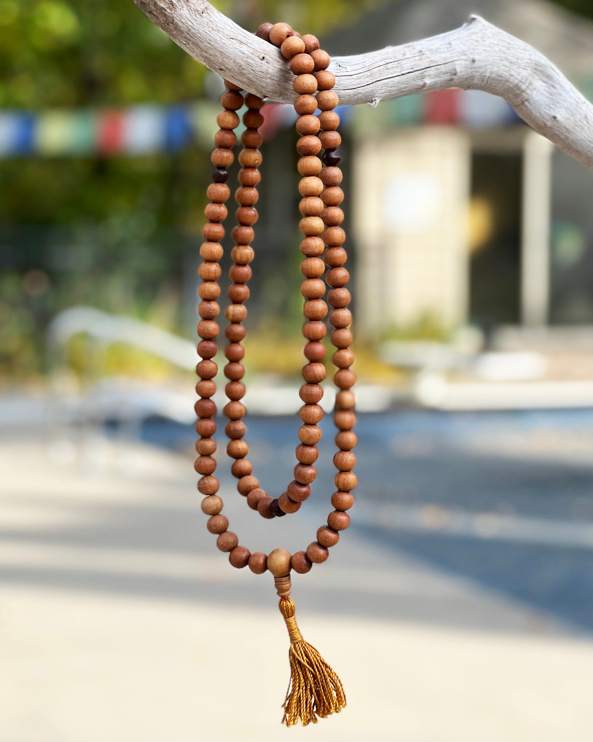 Tibetan Buddhist Genuine Sandal Wood Mala / Rosary 108 Beads / Free Silk Pouch - DharmaObjects