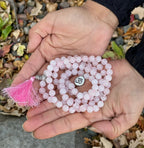 Rose Quartz Mala 108 Beads – Silver Charm Gemstone Meditation & Yoga Prayer Necklace