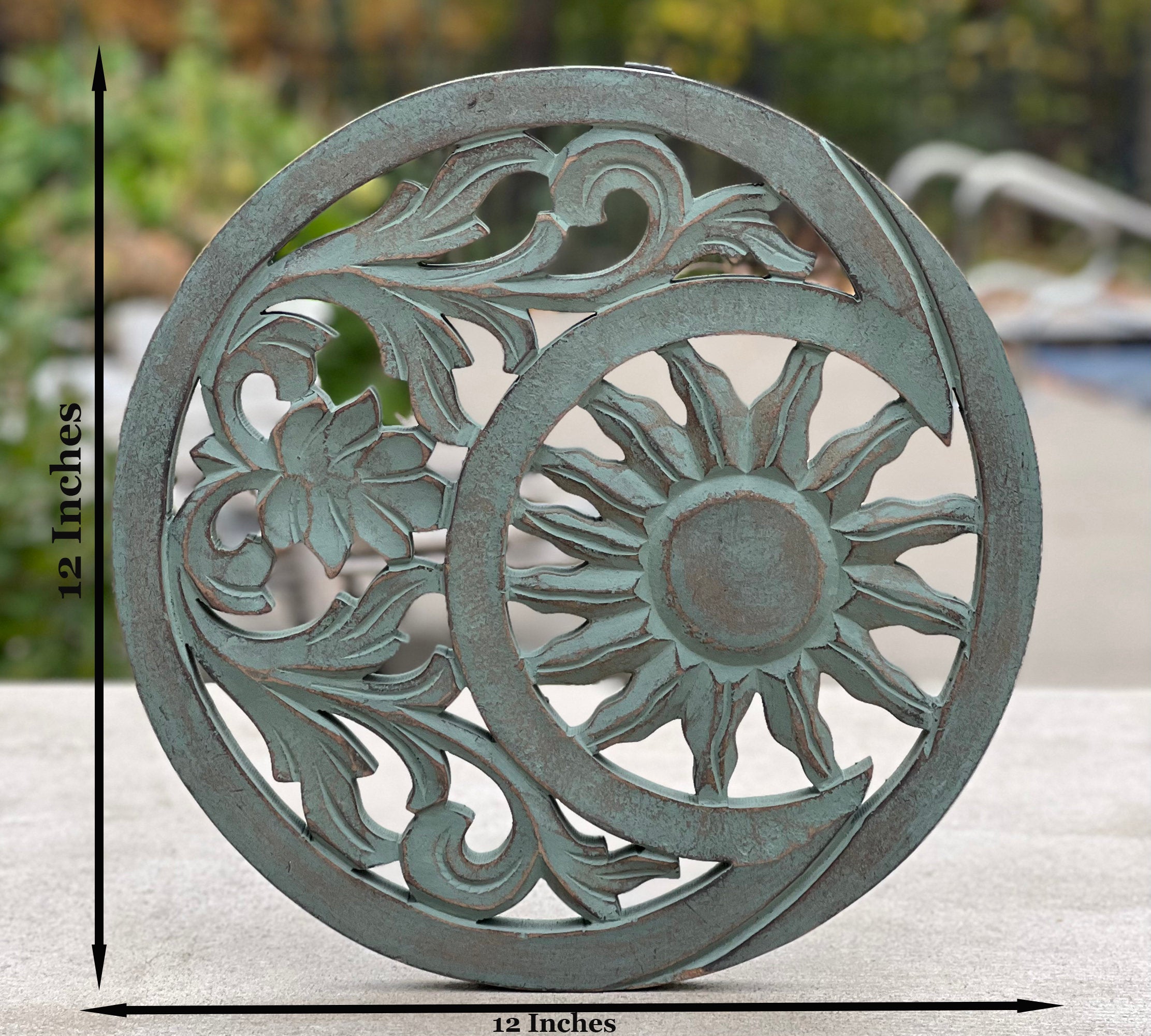 Handcrafted Wooden Celestial Sun Moon Wall Décor Hanging Art