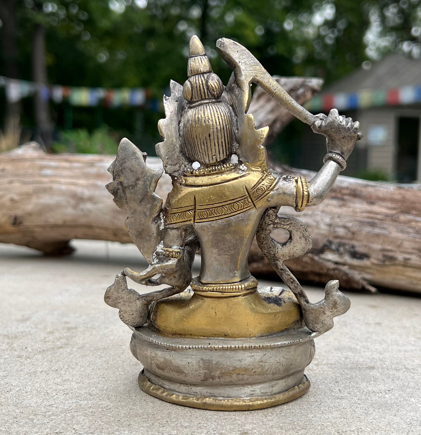 Buddha Manjushri Statue 2 Tone Solid Brass for Home Altar Shrine Meditation Room 5.5 Inches Tall