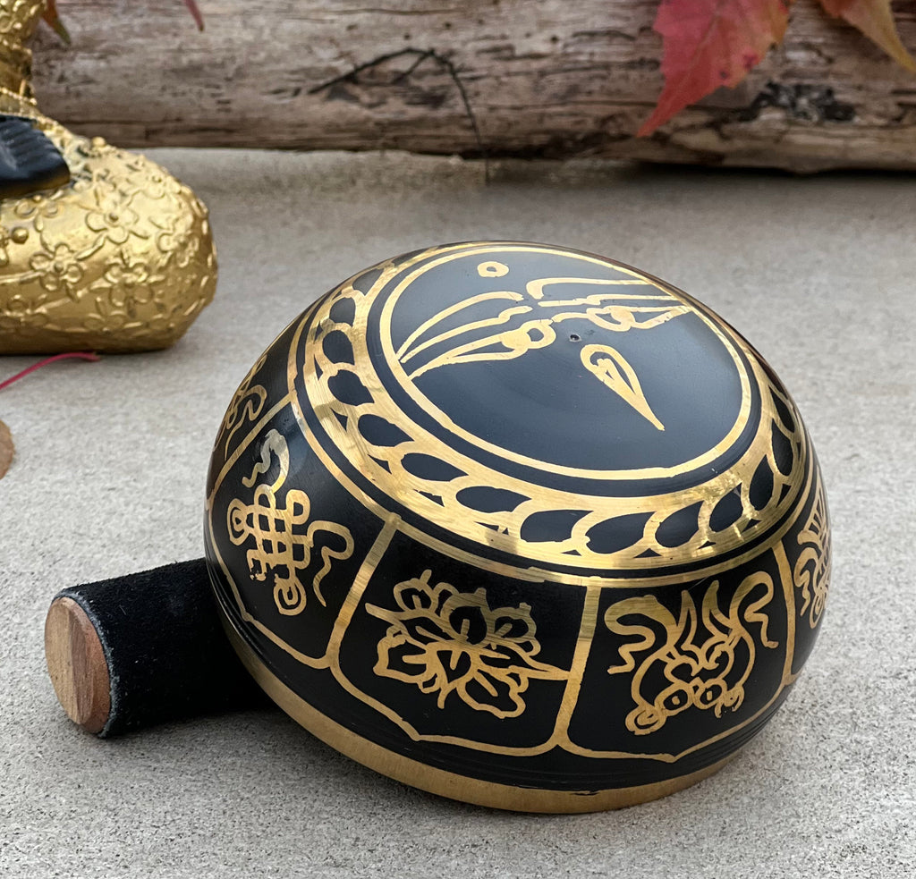 Singing Bowl Complete Set ~ 8 Lucky Symbols ~ For Meditation, Yoga, Spiritual Healing and Mindfulness ~ Medium