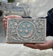 Hand Carved Celestials Star Moon Wooden Box Keepsake Jewelry Storage