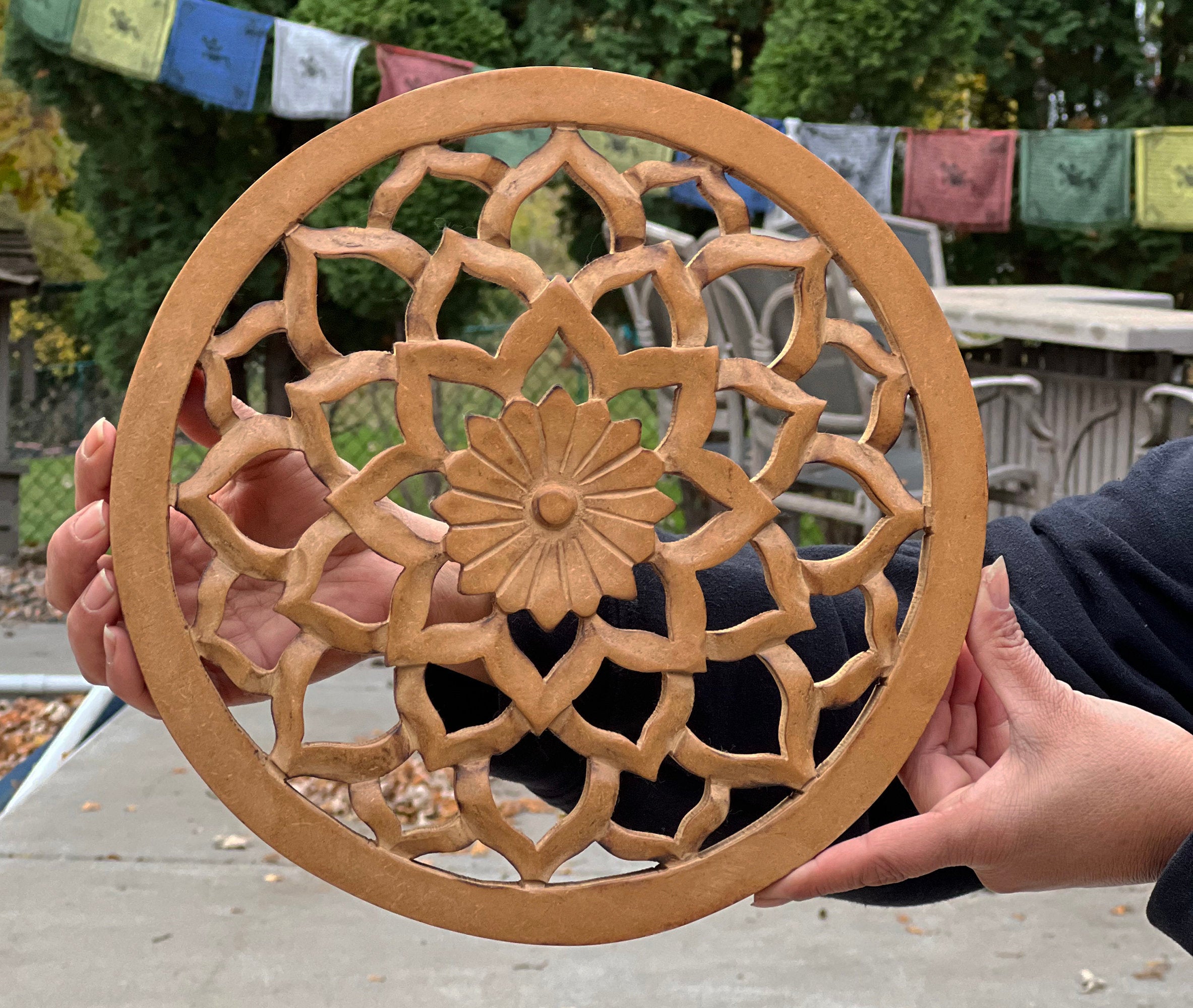 Handcrafted Wooden Lotus Flower Wall Décor Hanging Art - DharmaObjects