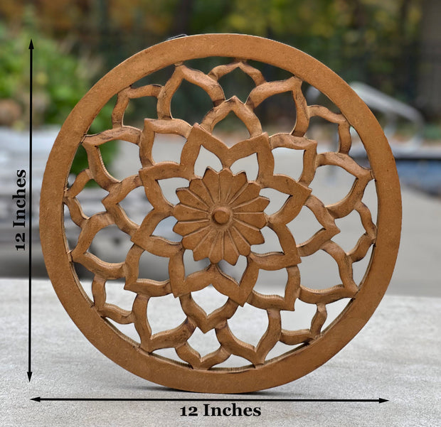 Lot Of 16 pcs Handcrafted Wooden Lotus Flower Wall Décor Hanging Art - Natural