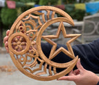 Handcrafted Wooden Celestial Star Moon Wall Decor Hanging Art