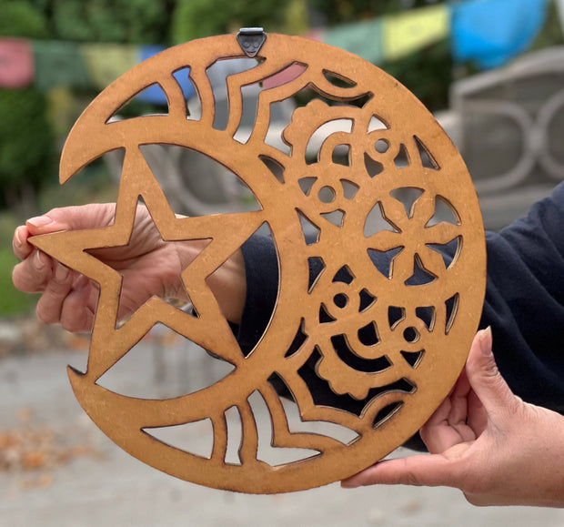 Handcrafted Wooden Celestial Star Moon Wall Decor Hanging Art
