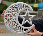 Handcrafted Wooden Celestial Star Moon Wall Decor Hanging Art